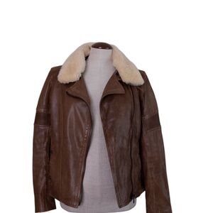 Vintage LAMARQUE women aviator beige leather jacket